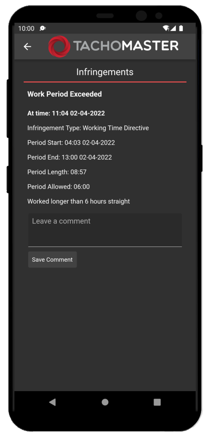 Tachomaster Worker - Infringements